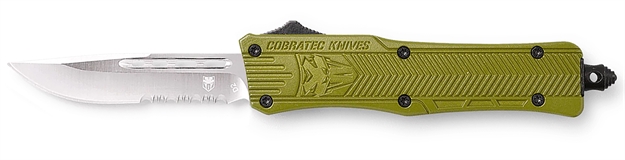 Picture of  Cobratec Knives Sodctk1sds Ctk-1 Small 2.75" Otf Drop Point Part Serrated D2 Steel Blade/Od Green Aluminum Handle Features Glass Breaker Includes Pocket Clip 099654021967