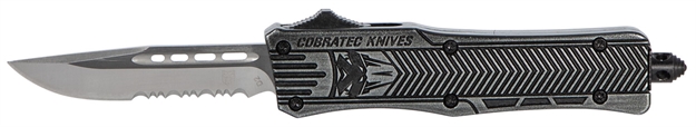 Picture of  Cobratec Knives Sswctk1sds Ctk-1  Small 2.75" Otf Part Serrated D2 Steel Blade/Black Stonewashed Aluminum Handle Features Glass Breaker Includes Pocket Clip