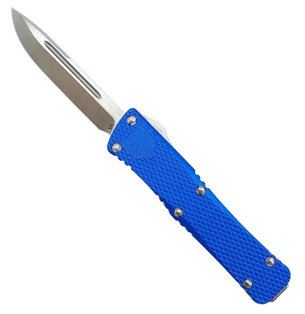 Picture of  Cobratec Knives Mkblumdns Mini Mamba  2.25" Otf Drop Point Plain D2 Steel Blade/Blue Aluminum Handle Includes Pocket Clip 099654033557
