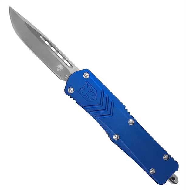 Picture of  Cobratec Knives Sblufsxsdns Fs-X  Small 2.50" Otf Drop Point Plain D2 Steel Blade/Blue Anodized Aluminum Handle Features Glass Breaker Includes Pocket Clip 099654032574