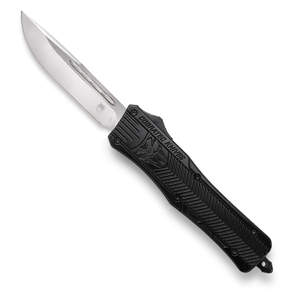 Picture of  Cobratec Knives Mbctk1mdns Ctk-1  Medium 3" Otf Drop Point Plain D2 Steel Blade/Black Aluminum Handle Features Glass Breaker Includes Side Button 099654023282