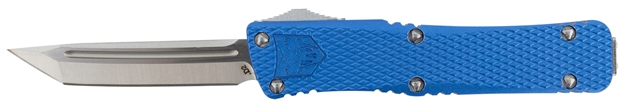 Picture of  Cobratec Knives  Mini Mamba  2.25" Otf Tanto Plain D2 Steel Blade/Blue Aluminum Handle Includes Pocket Clip