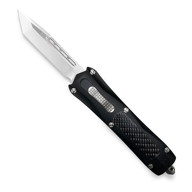 Picture of Cobratec Knives Blkkctns King Cobra  4" Otf Tanto Plain D2 Steel Blade Black Anodized Aluminum W/Carbon Fiber Inlay Handle Features Glass Breaker