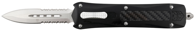 Picture of Cobratec Knives Blkqcdag2ss Queen Cobra  3.13" Otf Dagger Serrated D2 Steel Blade Black Anodized Aluminum W/Carbon Fiber Inlay Handle Features Glass Breaker