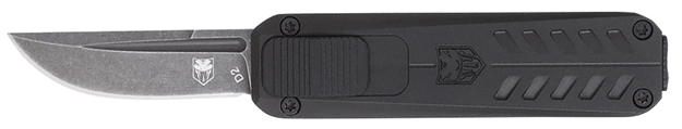 Picture of  Cobratec Knives Cali928sbblkdns California 928Sb 1.75" Otf Drop Point Plain Stonewashed D2 Steel Blade/ Black Anodized Aluminum Handle Includes Pocket Clip/Pouch
