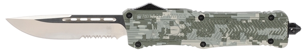 Picture of  Cobratec Knives Ladcctk1lds Ctk-1  Large 3.75" Otf Drop Point Part Serrated D2 Steel Blade/ Army Digicamo Aluminum Handle Features Glass Breaker Includes Pocket Clip