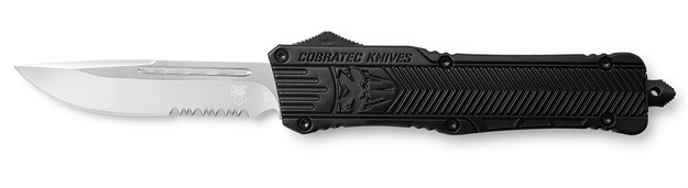 Picture of  Cobratec Knives Lbctk1lds Ctk-1  Large 3.75" Otf Drop Point Part Serrated D2 Steel Blade/ Black Aluminum Handle Features Glass Breaker Includes Pocket Clip 099654024760