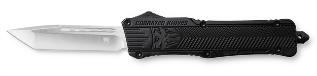 Picture of  Cobratec Knives Lbctk1ltns Ctk-1  Large 3.25" Otf Tanto Plain D2 Steel Blade/Black Aluminum Handle Features Glass Breaker Includes Pocket Clip 099654024777