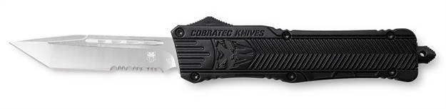 Picture of  Cobratec Knives Lbctk1lts Ctk-1  Large 3.75" Otf Tanto Part Serrated D2 Steel Blade/Black Aluminum Handle Features Glass Breaker Includes Pocket Clip