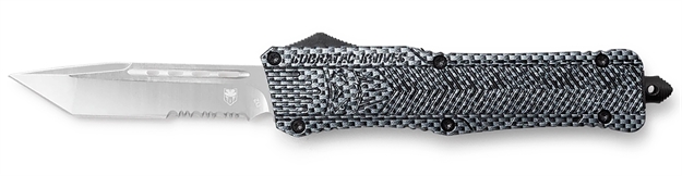 Picture of  Cobratec Knives Lcfctk1lts Ctk-1  Large 3.75" Otf Tanto Part Serrated D2 Steel Blade/ Carbon Fiber Aluminum Handle Features Glass Breaker Includes Pocket Clip