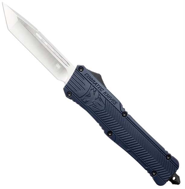 Picture of  Cobratec Knives Lnyctk1ltns Ctk-1  Large 3.75" Otf Tanto Plain D2 Steel Blade/Nypd Blue Aluminum Handle Features Glass Breaker Includes Pocket Clip