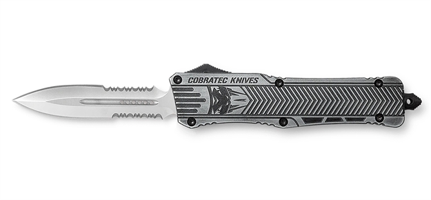Picture of  Cobratec Knives Lswctk1ldg2ss Ctk-1  Large 3.75" Otf Dagger Part Serrated D2 Steel Blade/ Stonewashed Aluminum Handle Features Glass Breaker Includes Pocket Clip
