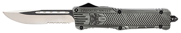 Picture of  Cobratec Knives Lswctk1lds Ctk-1  Large 3.75" Otf Drop Point Part Serrated D2 Steel Blade/ Stonewashed Aluminum Handle Features Glass Breaker Includes Pocket Clip
