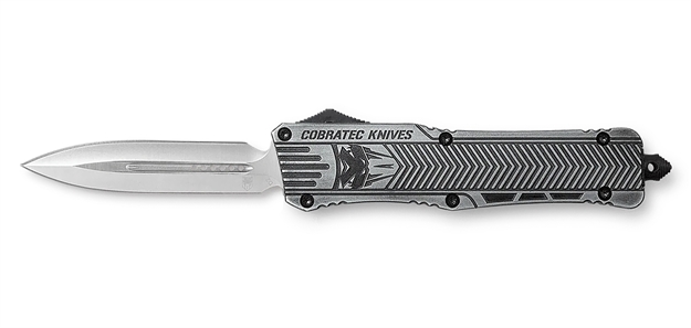 Picture of  Cobratec Knives Lswctk1lfagns Ctk-1  Large 3.75" Otf Dagger Plain D2 Steel Blade/Stonewashed Aluminum Handle Features Glass Breaker Includes Pocket Clip