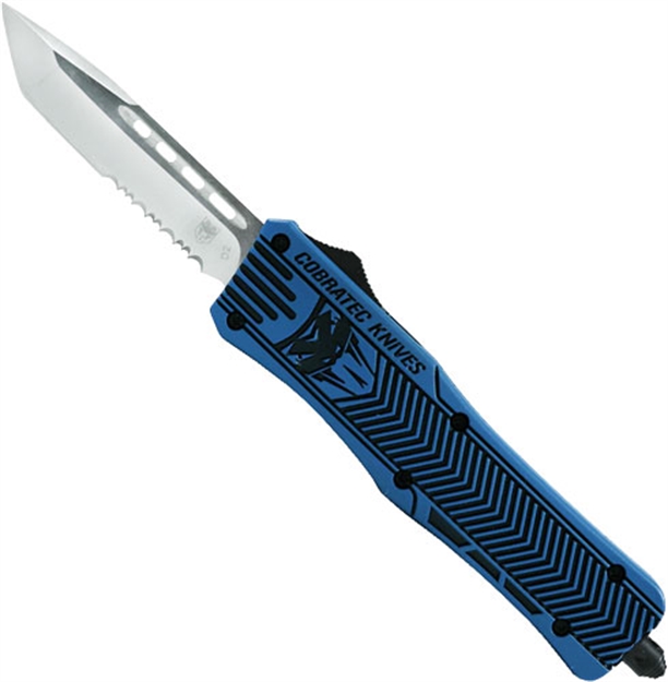 Picture of Cobratec Knives Medium Ctk1 Otf Nra Blue 3" Tanto Serrated MNBGBCTK1MTS