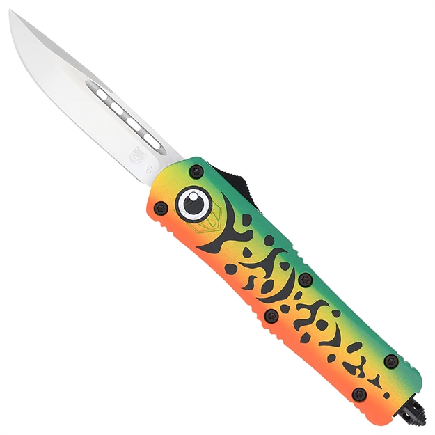 Picture of  Cobratec Knives Mflgnfs3dns Fs-3 Fishing Lure Medium 3" Otf Drop Point Plain Satin D2 Steel Blade, 4.50" Green Fishing Lure Aluminum Cerakoted Handle