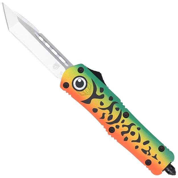 Picture of  Cobratec Knives Mflgnfs3tns Fs-3 Fishing Lure Medium 3" Otf Tanto Plain Satin D2 Steel Blade, 4.50" Green Fishing Lure Aluminum Cerakoted Handle 099654041873