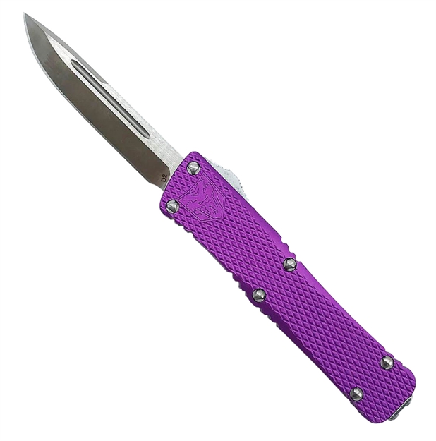 Picture of  Cobratec Knives Mkpurmdns Mini Mamba  2.25" Otf Drop Point Plain D2 Steel Blade/Purple Aluminum Handle Includes Pocket Clip