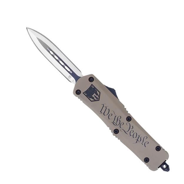 Picture of Cobratec Knives Mwtpfs3dagns WE The People  Medium 3" Otf Dagger Plain D2 Steel Blade/Tan W/"We The People" Features Glass Breaker Includes Pocket Clip MWTPFS-3DAGNS