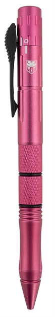 Picture of Cobratec Knives  Pen Knife  Otf Drop Point Plain Stainless Steel Blade Pink Aluminum Handle Features Black Ink Pen