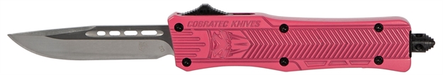 Picture of  Cobratec Knives Spkctk1sdns Ctk-1  Small 2.75" Otf Drop Point Plain D2 Steel Blade/Pink Aluminum Handle Features Glass Breaker Includes Pocket Clip