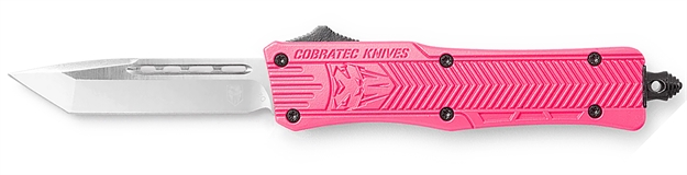 Picture of  Cobratec Knives Spkctk1stns Ctk-1  Small 2.75" Otf Tanto Plain D2 Steel Blade/Pink Aluminum Handle Features Glass Breaker Includes Pocket Clip
