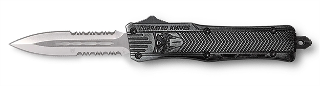 Picture of  Cobratec Knives Sswctk1sdag2ss Ctk-1  2.75" Otf Part Serrated D2 Steel Blade/Stonewashed Aluminum Handle Features Glass Breaker Includes Pocket Clip