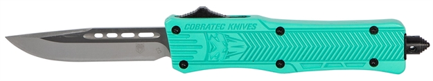 Picture of  Cobratec Knives Stfctk1sdns Ctk-1  Small 2.75" Otf Drop Point Plain D2 Steel Blade/Tiffany Blue Aluminum Handle Features Glass Breaker Includes Pocket Clip
