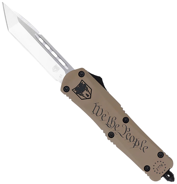Picture of  Cobratec Knives Swtpfs3tns Fs-3 WE The People Small 2.75" Otf Tanto Plain Aluminum Cerakoted D2 Steel Blade, Tan "We The People" Aluminum Handle