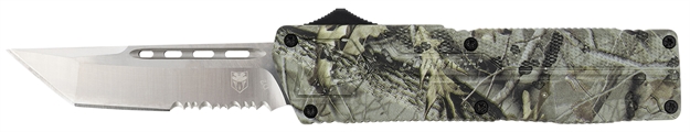 Picture of  Cobratec Knives Wdctlwts Lightweight  3.25" Otf Tanto Serrated D2 Steel Blade/Woodland Camo Aluminum Handle Includes Pocket Clip