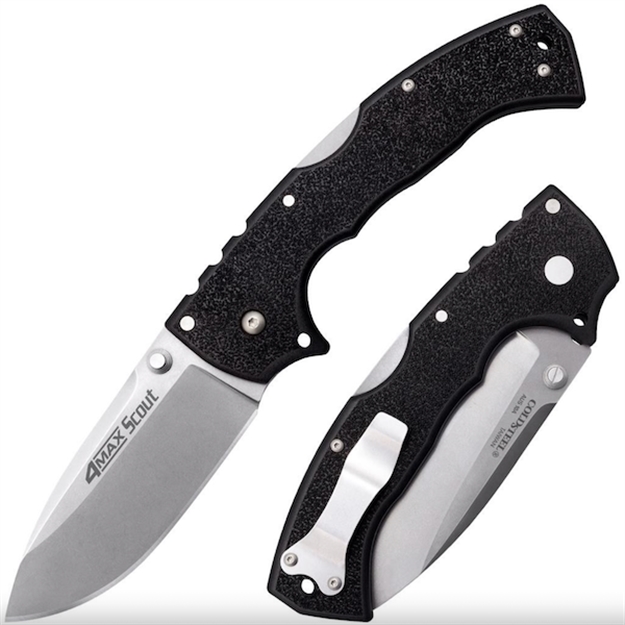 Picture of  Cold Steel Cs62rq 4-Max Scout 4" Folding Plain Stone Washed Japanese Aus-10A SS Blade/ Black Griv-Ex Handle Includes Pocket Clip
