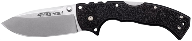 Picture of  Cold Steel Cs62rq 4-Max Scout 4" Folding Plain Stone Washed Japanese Aus-10A SS Blade/ Black Griv-Ex Handle Includes Pocket Clip 705442019428