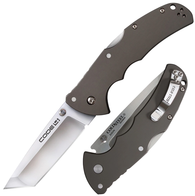 Picture of  Cold Steel Cs58pt Code 4  3.50" Folding Tanto Plain Satin Polished S35vn SS Blade/Anodized Gun Metal Gray Aluminum Handle Includes Pocket Clip 705442017585