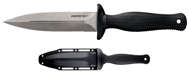 Picture of  Cold Steel Cs10bctl Counter Tac I 5" Fixed Spear Point Plain Stone Washed Aus-8A SS Blade/ Black Textured Kray-Ex Handle Includes Belt Clip/Sheath