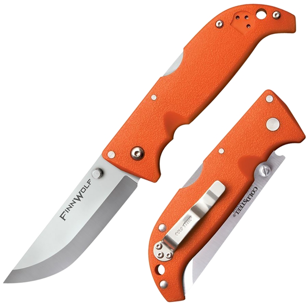 Picture of  Cold Steel Cs20npj Finn Wolf 3.50" Folding Straight Back Plain Satin Polished Aus-8A SS Blade/Blaze Orange Griv-Ex Handle Includes Pocket Clip