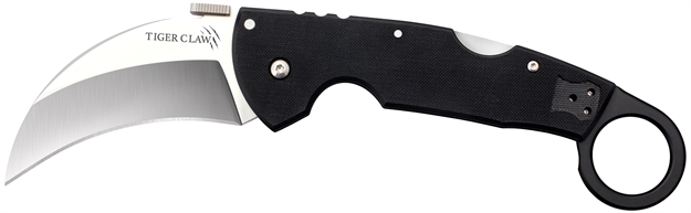Picture of  Cold Steel Cs22c Tiger Claw  3.50" Folding Hawkbill Plain Stonewashed American S35vn Blade/6" Matte Black W/Ring G10 Handle Includes Belt Clip