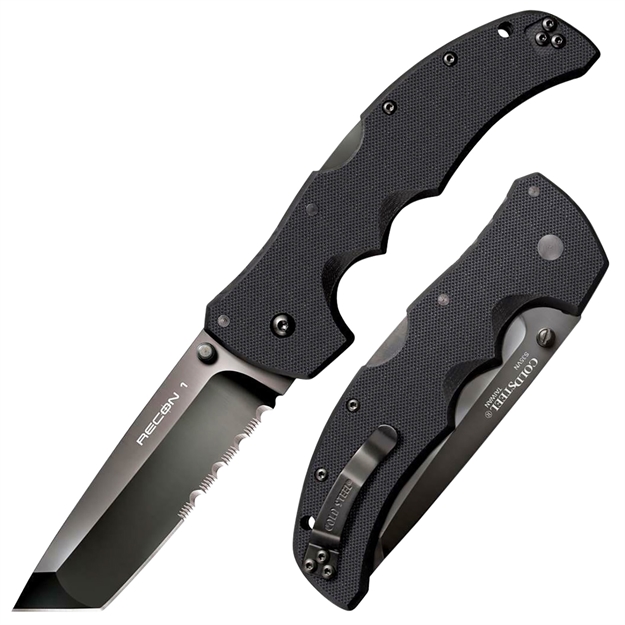 Picture of  Cold Steel Cs27bth Recon 1 4" Folding Part Serrated Dlc Coated American S35vn Blade/ 5.38" Black Textured G10 Handle Includes Belt Clip