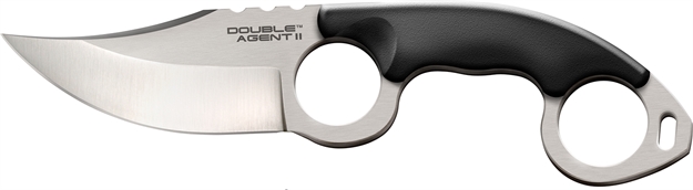 Picture of Cold Steel Cs39fn Double Agent LL 3" Fixed Plain Satin Aus-8A SS Blade Black W/Double Ring Griv-Ex Handle Includes Bead Chain Lanyard/Sheath 39FNZ