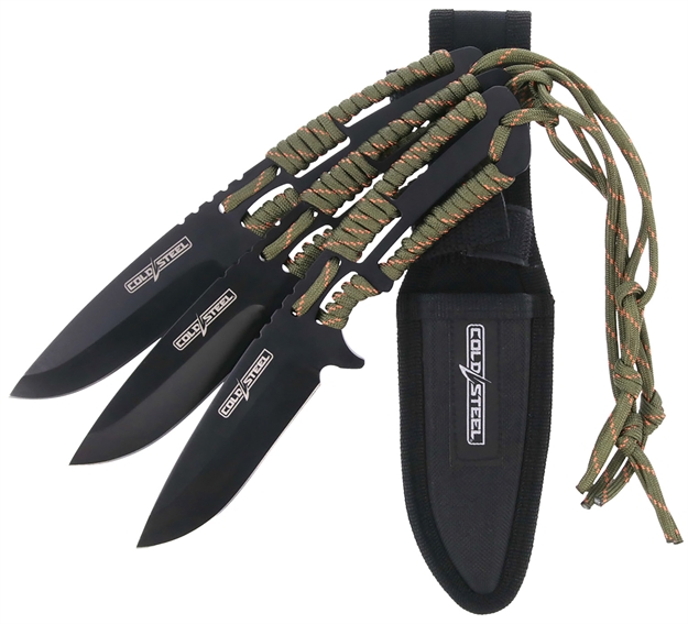 Picture of  Cold Steel Csth44kvd3pk Throwing Knives  Set OF 3 4.40" Fixed Clip Point Plain Black Oxide 420 Stainless Steel Blade, Paracord Wrap Handle 888151040324