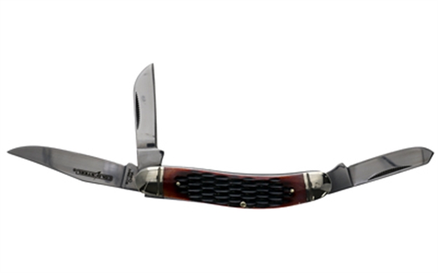 Picture of Cold Steel Csflgstkmj Gentleman's Stockman 2"/2.10"/2.50" Folding Clip/Sheepsfoot/Spey Plain 8Cr13mov SS Blade/Brown Jigged W/Polished Bolsters Bone Handle CS-FL-GSTKM-J