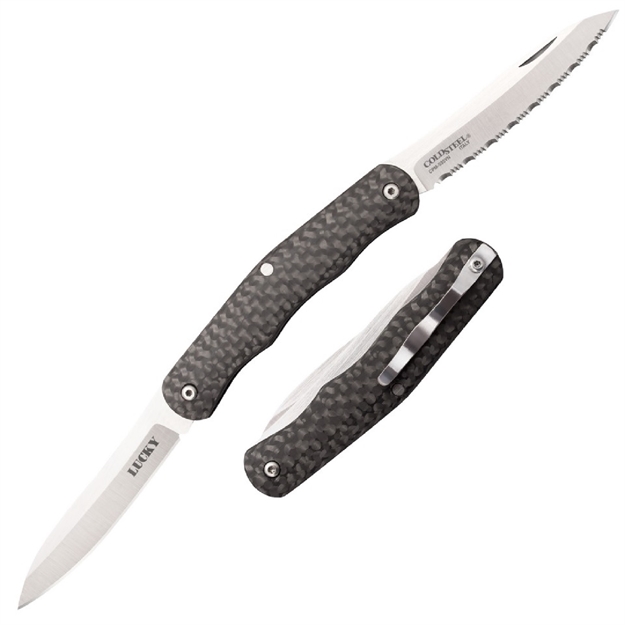 Picture of  Cold Steel Cs54vpn Lucky  2.63" Folding Plain/Serrated S35vn SS Blade/Black Carbon Fiber Handle Includes Pocket Clip
