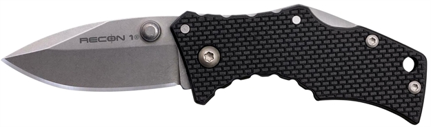 Picture of Cold Steel Cs7ds Recon 1 Micro 2" Folding Spear Point Plain Stonewashed 4034 SS Blade/ Black Griv-Ex Handle Includes Pocket Clip 27DS