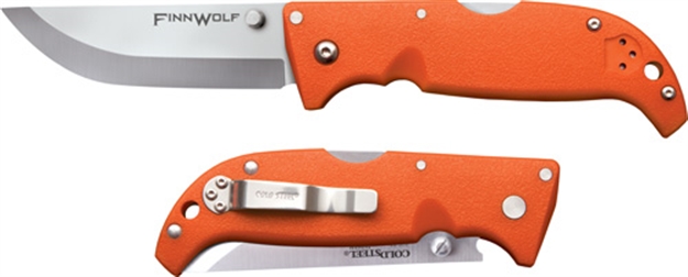 Picture of  Cold Steel Cs20npj Finn Wolf 3.50" Folding Straight Back Plain Satin Polished Aus-8A SS Blade/Blaze Orange Griv-Ex Handle Includes Pocket Clip 705442017745