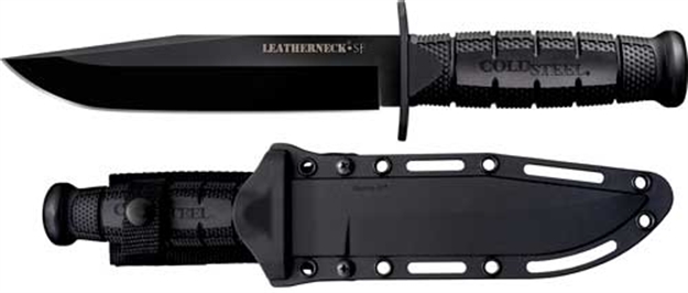 Picture of  Cold Steel Cs39lsfc Leatherneck Semper-Fi 6.75" Fixed Clip Point Plain Black Matte Powder Coat D2 Steel Blade/5" Black Deep Checkered W/Double Quillon Guard Griv-Ex Handle Includes Belt Loop/Sheath 705442016717