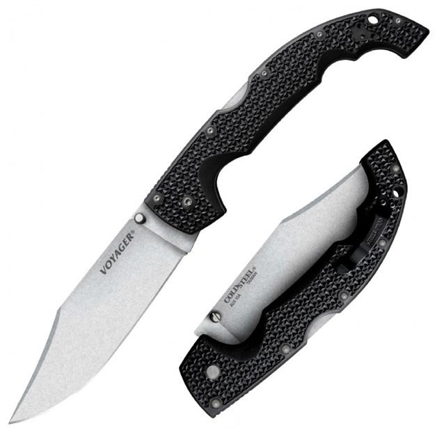 Picture of  Cold Steel Cs29axc Voyager  XL 5.50" Folding Clip Point Plain Aus-10A SS Blade Black Griv-Ex W/Aluminum Liners Handle Includes Pocket Clip