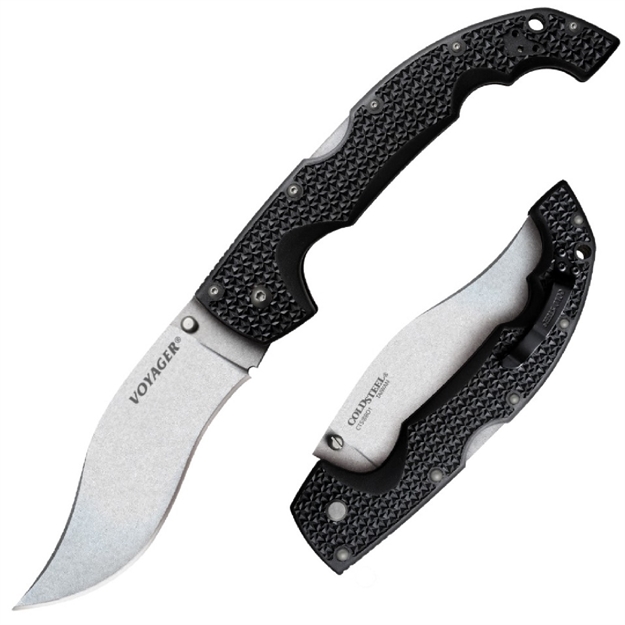 Picture of  Cold Steel Cs29axv Voyager XL Vaquero 5.50" Folding Plain Japanese Aus-10A SS Blade/Black Griv-Ex W/Aluminum Liners Handle Includes Pocket Clip