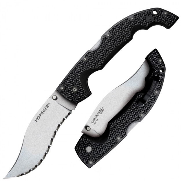 Picture of  Cold Steel Cs29axvs Voyager XL 5.50" Folding Vaquero Serrated Aus-10A SS Blade/ Black Griv-Ex W/Aluminum Liners Handle Includes Pocket Clip 705442017998