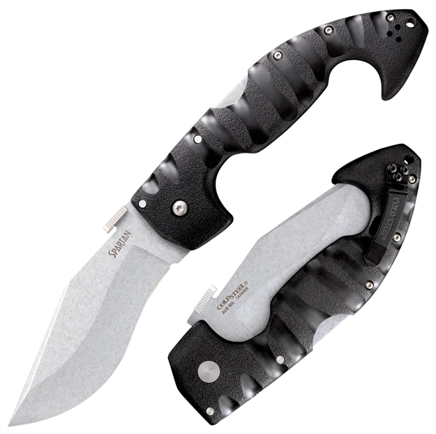 Picture of Cold Steel Cs21st Spartan  4.50" Folding Plain Stone Washed Japanese Aus-10A SS Blade/Black Griv-Ex W/Steel Liners Handle Includes Pocket Clip 21SC