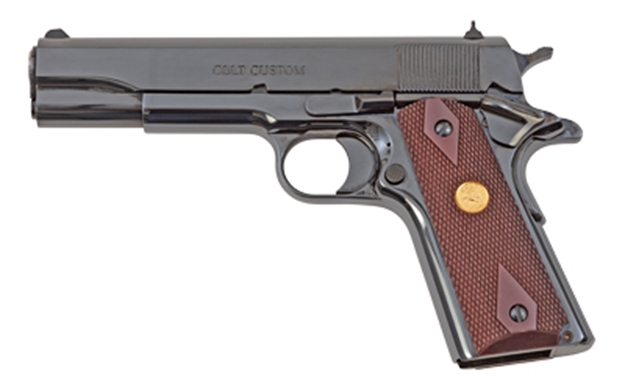 Picture of Colt Mfg O1911crb 1911 Government 45 Acp 7+1 5" Stainless National Match Barrel, Polished Blued Serrated Steel Slide & Frame W/Beavertail, Wood Grip O1911C-RB 098289112422