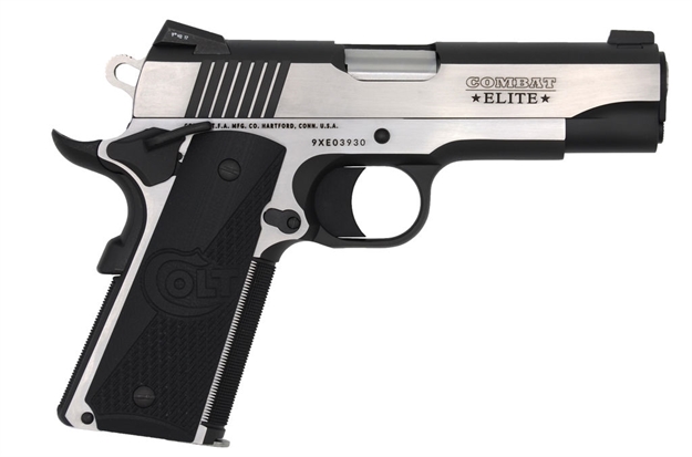 Picture of  Colt Mfg O4080ce Combat Elite Commander 45 Acp 8+1 4.25" Stainless Steel Barrel, Two-Tone Serrated Stainless Steel Slide & Frame W/Beavertail, Black Scalloped G10 Grip, Ambidextrous